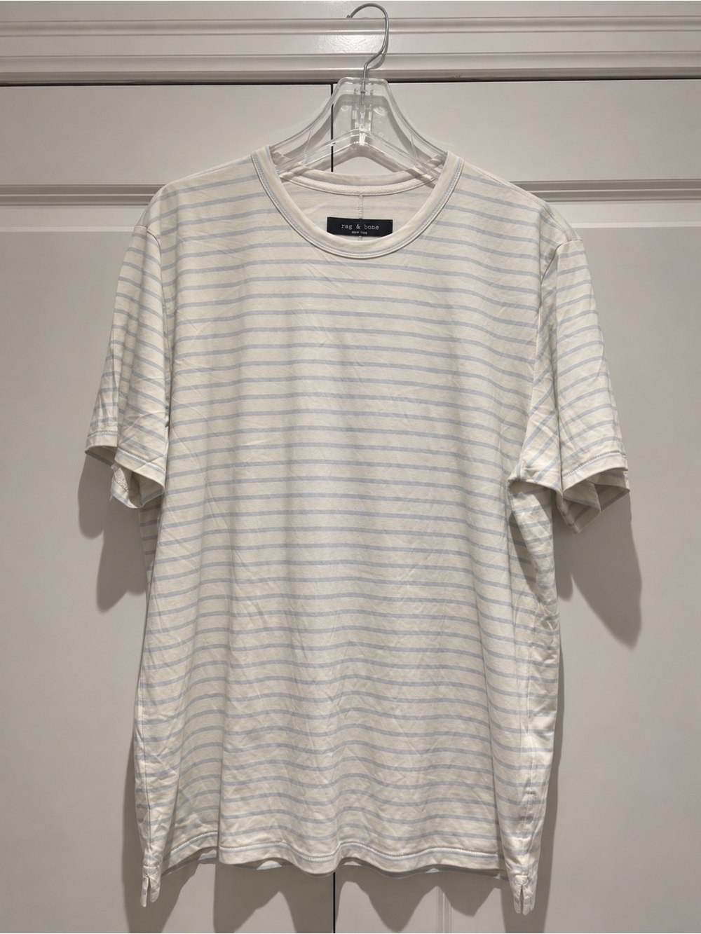 NWT RAG & BONE [$128] Cream and Light Blue Striped Short Sleeve Tee